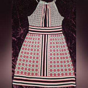 New York & Company Pink and White Halter Midi Dress- Size XS